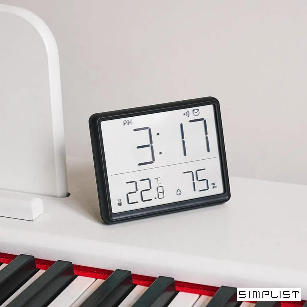 Simplist Ausyst Digital Desktop Clock with LCD Display and  Added Temperature and Humidity Indicators